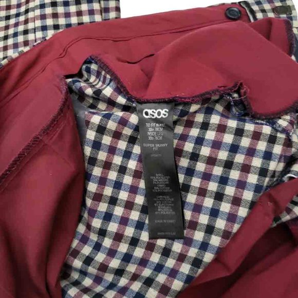 ASOS Super Skinny Pants Flat Front Check Men's Size 30 X 30 - Picture 2 of 2